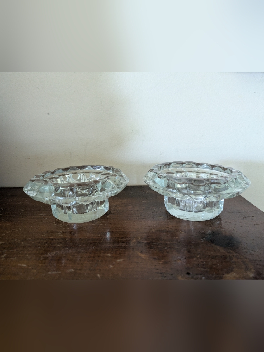 Vintage Pasari Indonesia Clear Glass Candle Holders - Set of 2